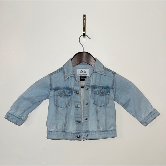 ZARA Disney Kids Denim Jacket Minnie Mouse Print Light Wash Size 12-18 Months - Picture 5 of 9